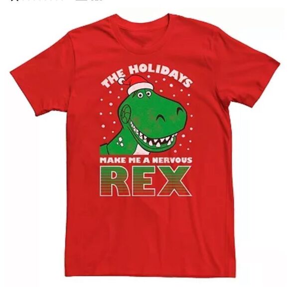 Disney Toy Story Rex Holiday Mens Tee Shirt - Picture 1 of 2